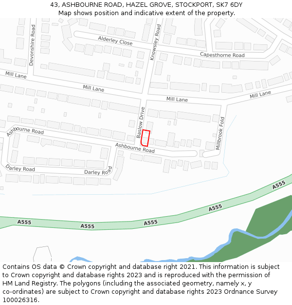 43, ASHBOURNE ROAD, HAZEL GROVE, STOCKPORT, SK7 6DY: Location map and indicative extent of plot