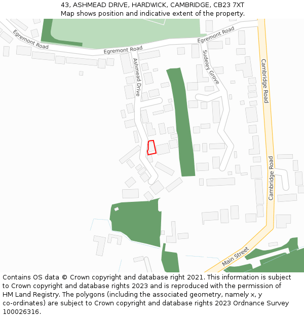 43, ASHMEAD DRIVE, HARDWICK, CAMBRIDGE, CB23 7XT: Location map and indicative extent of plot