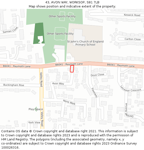 43, AVON WAY, WORKSOP, S81 7LB: Location map and indicative extent of plot