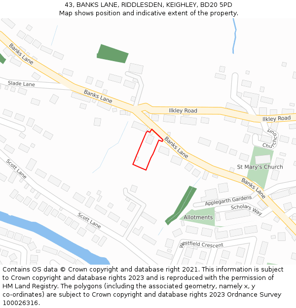 43, BANKS LANE, RIDDLESDEN, KEIGHLEY, BD20 5PD: Location map and indicative extent of plot