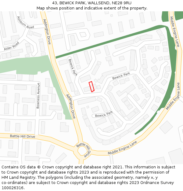 43, BEWICK PARK, WALLSEND, NE28 9RU: Location map and indicative extent of plot