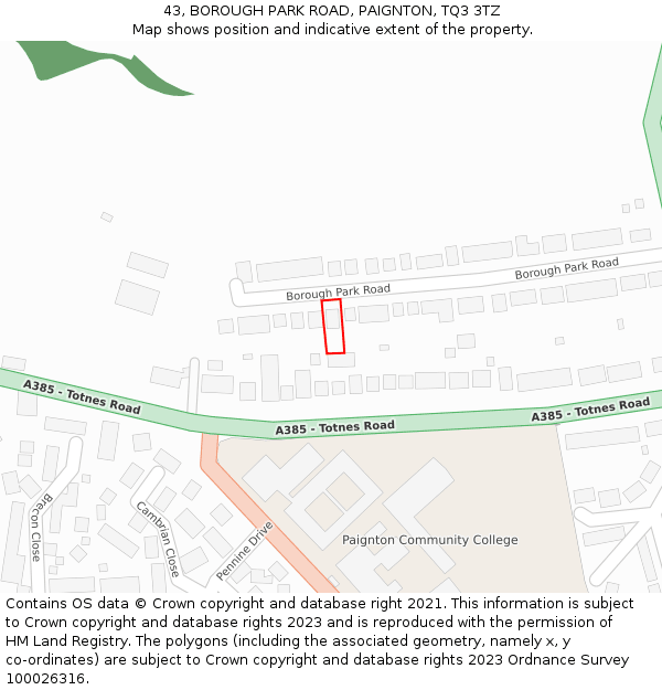 43, BOROUGH PARK ROAD, PAIGNTON, TQ3 3TZ: Location map and indicative extent of plot