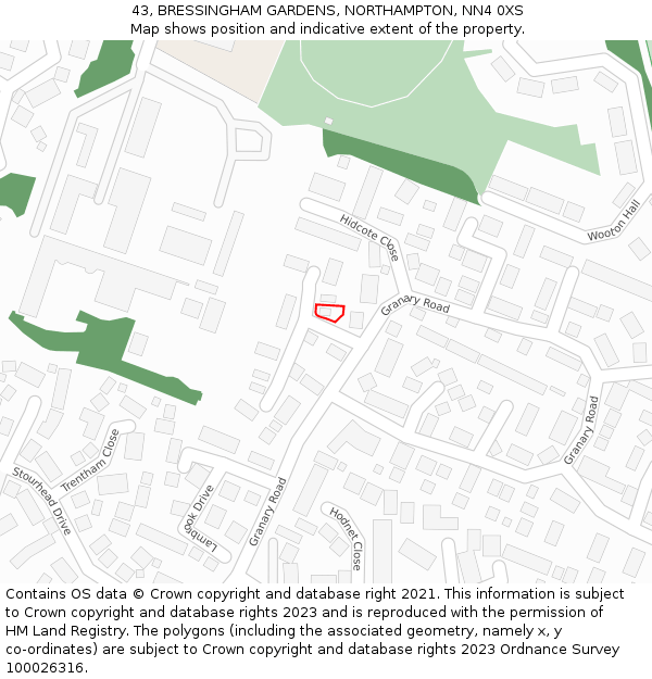 43, BRESSINGHAM GARDENS, NORTHAMPTON, NN4 0XS: Location map and indicative extent of plot