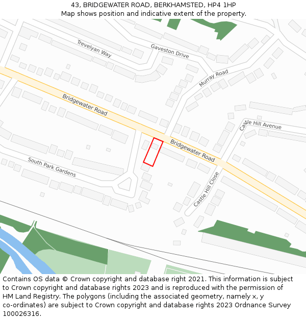 43, BRIDGEWATER ROAD, BERKHAMSTED, HP4 1HP: Location map and indicative extent of plot