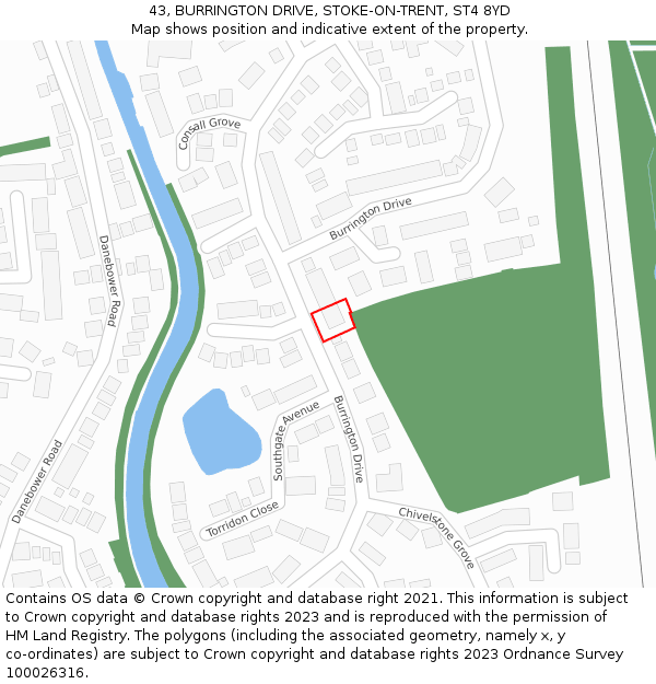 43, BURRINGTON DRIVE, STOKE-ON-TRENT, ST4 8YD: Location map and indicative extent of plot