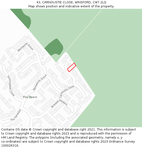 43, CARNOUSTIE CLOSE, WINSFORD, CW7 2LQ: Location map and indicative extent of plot