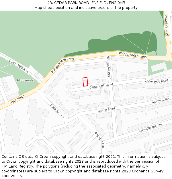 43, CEDAR PARK ROAD, ENFIELD, EN2 0HB: Location map and indicative extent of plot