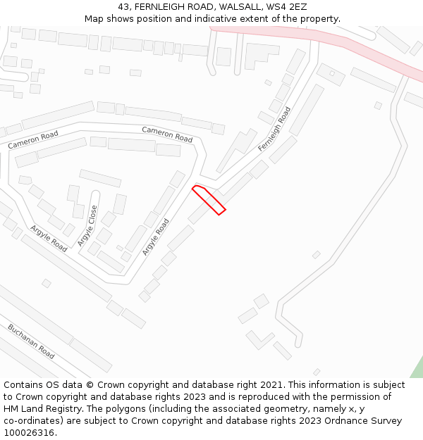43, FERNLEIGH ROAD, WALSALL, WS4 2EZ: Location map and indicative extent of plot