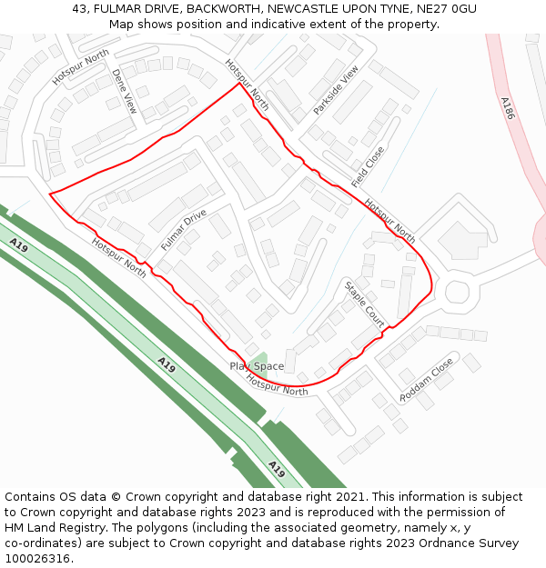 43, FULMAR DRIVE, BACKWORTH, NEWCASTLE UPON TYNE, NE27 0GU: Location map and indicative extent of plot