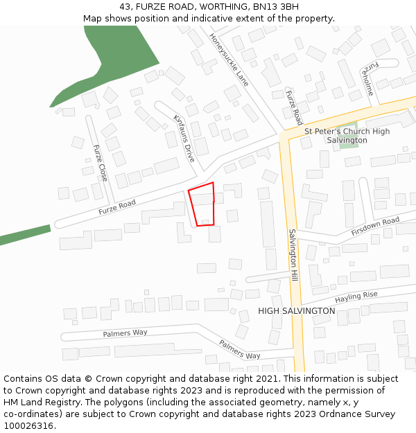 43, FURZE ROAD, WORTHING, BN13 3BH: Location map and indicative extent of plot