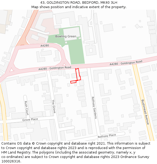 43, GOLDINGTON ROAD, BEDFORD, MK40 3LH: Location map and indicative extent of plot