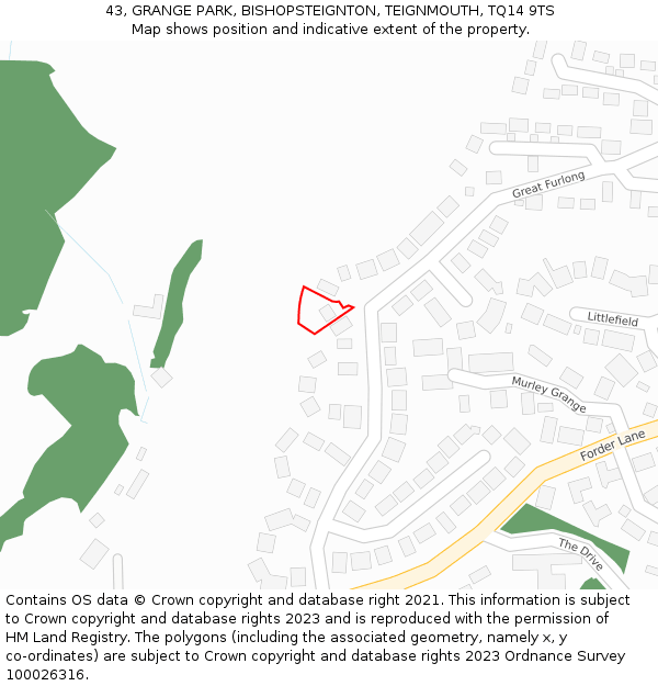 43, GRANGE PARK, BISHOPSTEIGNTON, TEIGNMOUTH, TQ14 9TS: Location map and indicative extent of plot