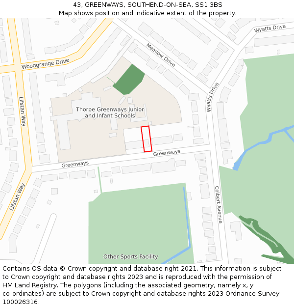 43, GREENWAYS, SOUTHEND-ON-SEA, SS1 3BS: Location map and indicative extent of plot