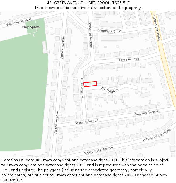 43, GRETA AVENUE, HARTLEPOOL, TS25 5LE: Location map and indicative extent of plot