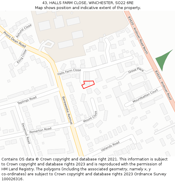 43, HALLS FARM CLOSE, WINCHESTER, SO22 6RE: Location map and indicative extent of plot