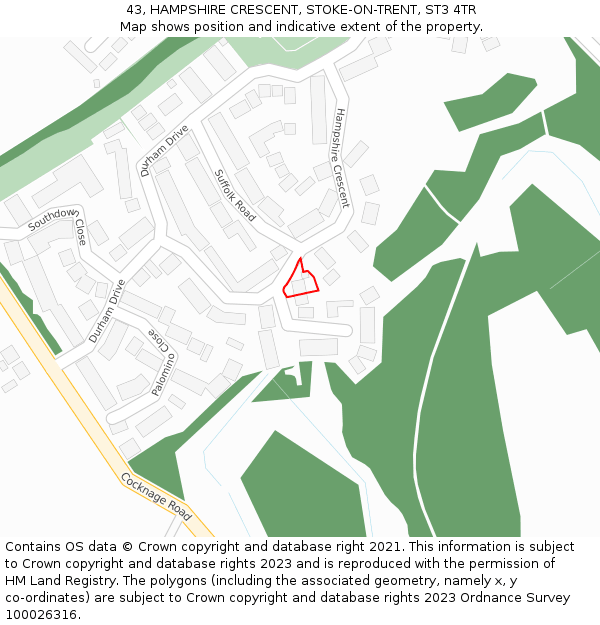 43, HAMPSHIRE CRESCENT, STOKE-ON-TRENT, ST3 4TR: Location map and indicative extent of plot