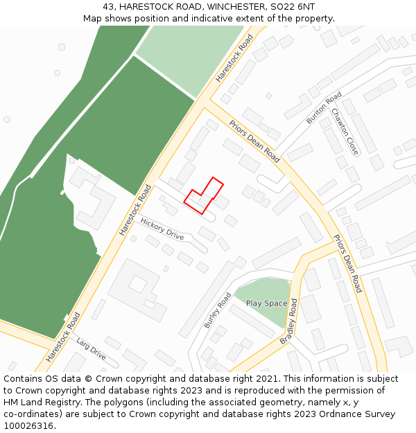 43, HARESTOCK ROAD, WINCHESTER, SO22 6NT: Location map and indicative extent of plot