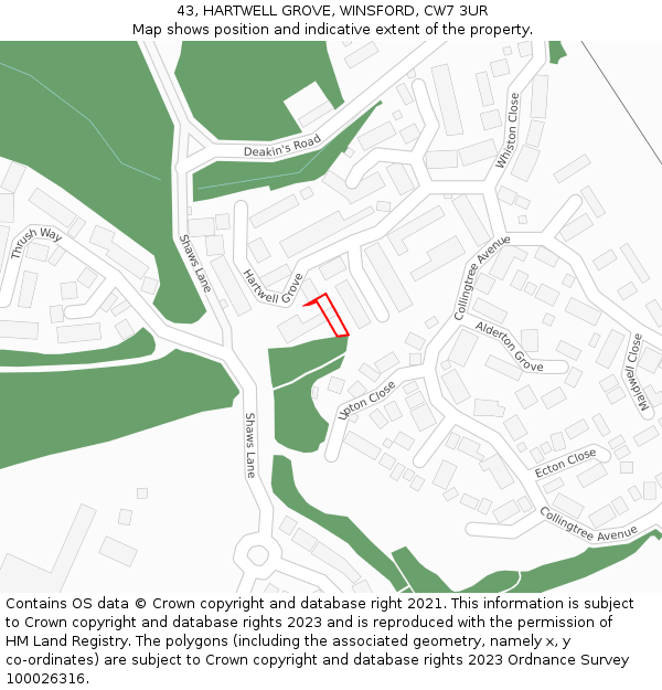 43, HARTWELL GROVE, WINSFORD, CW7 3UR: Location map and indicative extent of plot