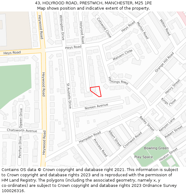 43, HOLYROOD ROAD, PRESTWICH, MANCHESTER, M25 1PE: Location map and indicative extent of plot
