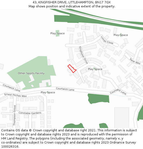 43, KINGFISHER DRIVE, LITTLEHAMPTON, BN17 7GX: Location map and indicative extent of plot