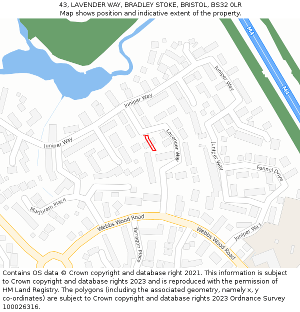 43, LAVENDER WAY, BRADLEY STOKE, BRISTOL, BS32 0LR: Location map and indicative extent of plot