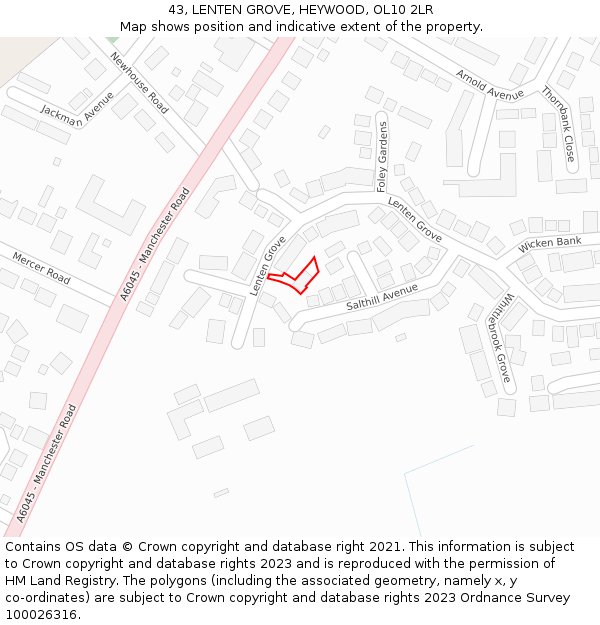 43, LENTEN GROVE, HEYWOOD, OL10 2LR: Location map and indicative extent of plot