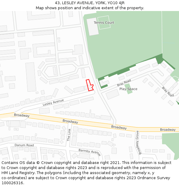 43, LESLEY AVENUE, YORK, YO10 4JR: Location map and indicative extent of plot