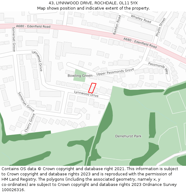 43, LYNNWOOD DRIVE, ROCHDALE, OL11 5YX: Location map and indicative extent of plot