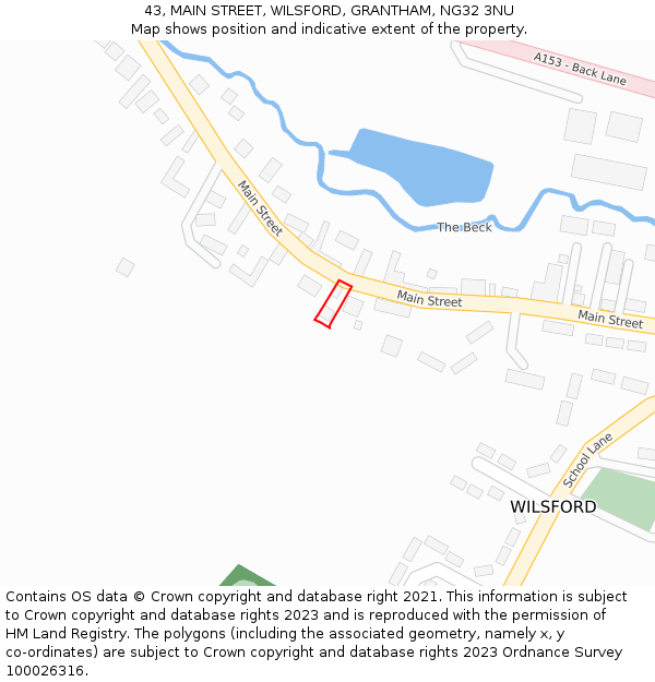 43, MAIN STREET, WILSFORD, GRANTHAM, NG32 3NU: Location map and indicative extent of plot