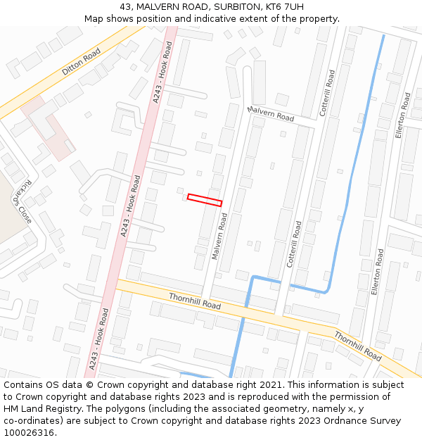 43, MALVERN ROAD, SURBITON, KT6 7UH: Location map and indicative extent of plot