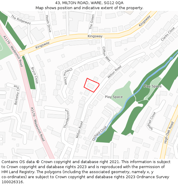 43, MILTON ROAD, WARE, SG12 0QA: Location map and indicative extent of plot