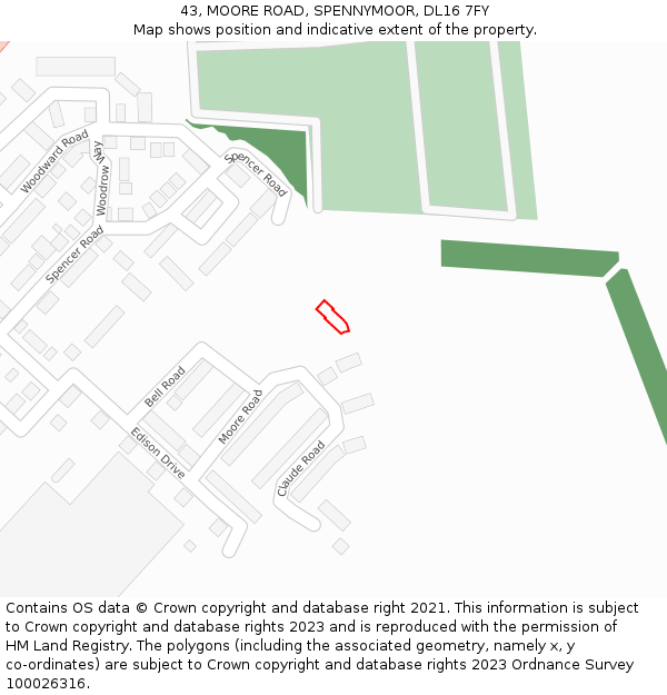 43, MOORE ROAD, SPENNYMOOR, DL16 7FY: Location map and indicative extent of plot