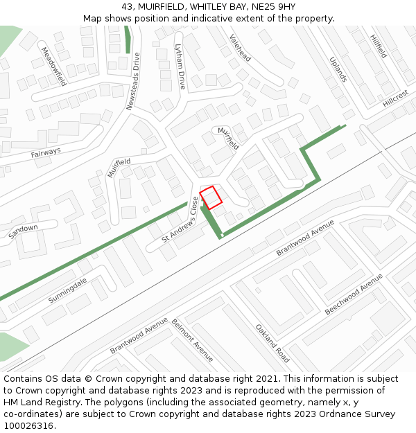 43, MUIRFIELD, WHITLEY BAY, NE25 9HY: Location map and indicative extent of plot