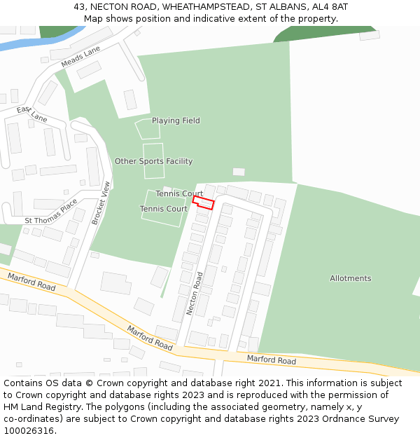 43, NECTON ROAD, WHEATHAMPSTEAD, ST ALBANS, AL4 8AT: Location map and indicative extent of plot