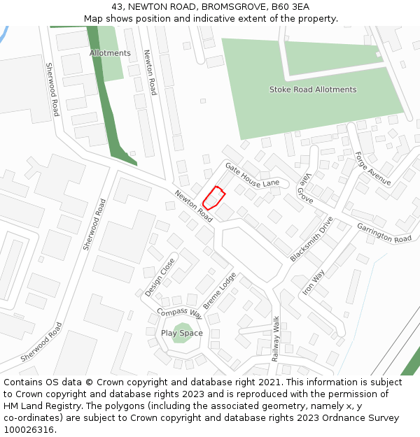 43, NEWTON ROAD, BROMSGROVE, B60 3EA: Location map and indicative extent of plot