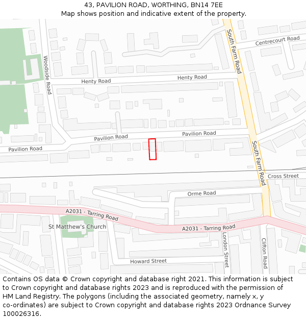 43, PAVILION ROAD, WORTHING, BN14 7EE: Location map and indicative extent of plot