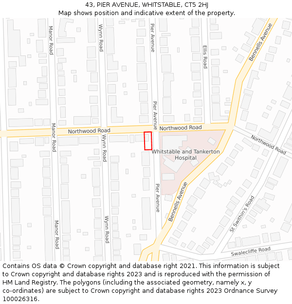 43, PIER AVENUE, WHITSTABLE, CT5 2HJ: Location map and indicative extent of plot