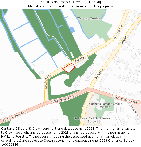 43, PUDDINGMOOR, BECCLES, NR34 9PJ: Location map and indicative extent of plot