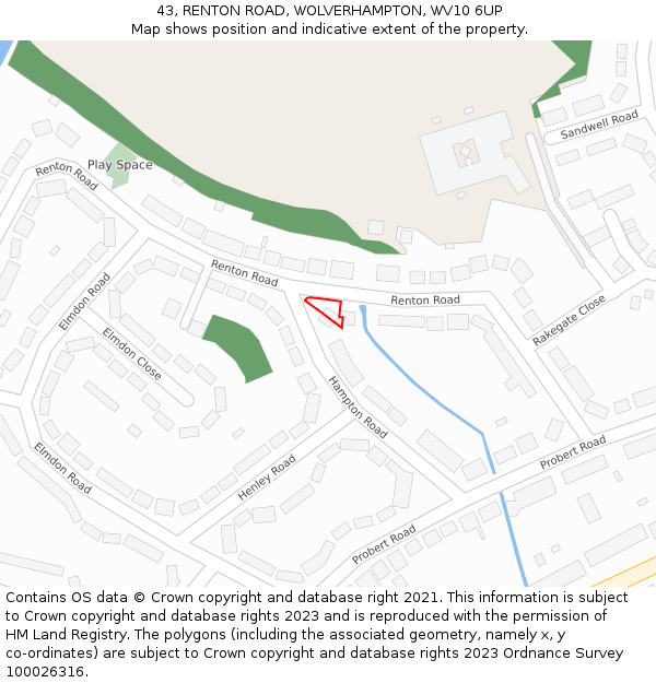 43, RENTON ROAD, WOLVERHAMPTON, WV10 6UP: Location map and indicative extent of plot