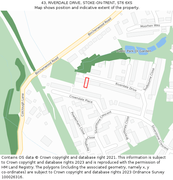 43, RIVERDALE DRIVE, STOKE-ON-TRENT, ST6 6XS: Location map and indicative extent of plot