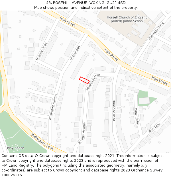 43, ROSEHILL AVENUE, WOKING, GU21 4SD: Location map and indicative extent of plot