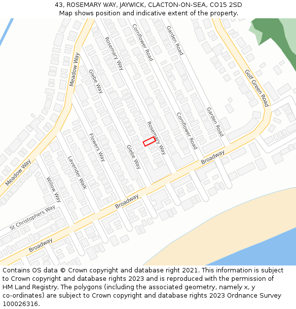 43, ROSEMARY WAY, JAYWICK, CLACTON-ON-SEA, CO15 2SD: Location map and indicative extent of plot