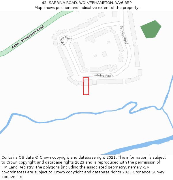 43, SABRINA ROAD, WOLVERHAMPTON, WV6 8BP: Location map and indicative extent of plot