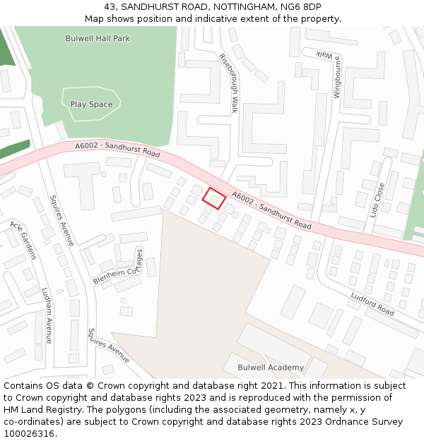 43, SANDHURST ROAD, NOTTINGHAM, NG6 8DP: Location map and indicative extent of plot