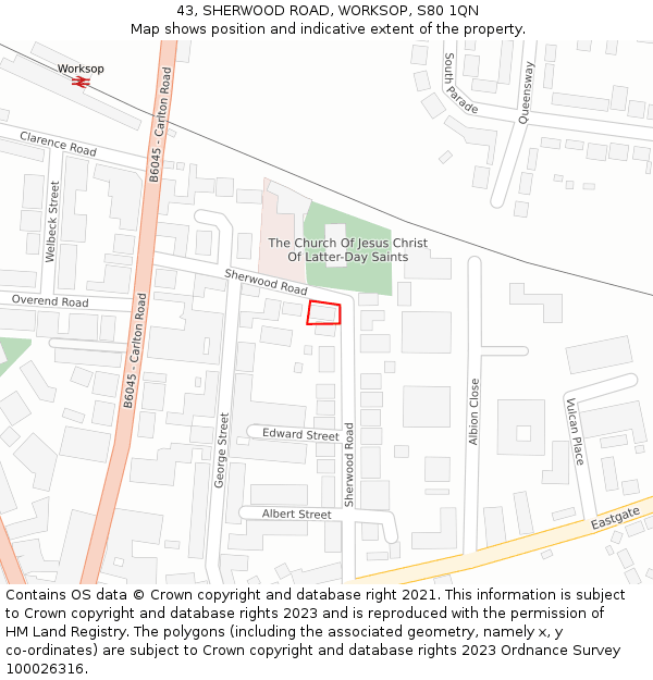 43, SHERWOOD ROAD, WORKSOP, S80 1QN: Location map and indicative extent of plot