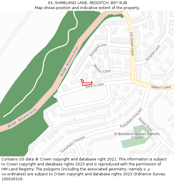 43, SHIRELAND LANE, REDDITCH, B97 6UB: Location map and indicative extent of plot