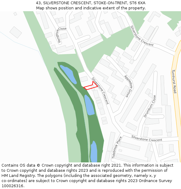 43, SILVERSTONE CRESCENT, STOKE-ON-TRENT, ST6 6XA: Location map and indicative extent of plot