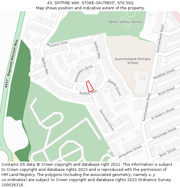 43, SPITFIRE WAY, STOKE-ON-TRENT, ST6 5XQ: Location map and indicative extent of plot