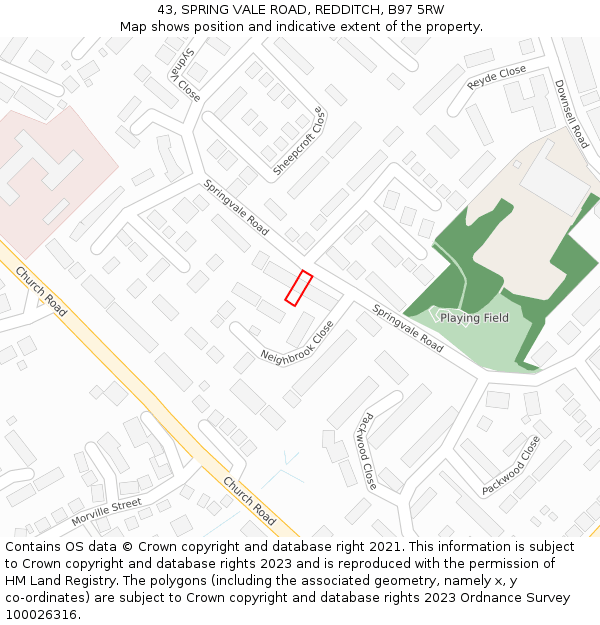 43, SPRING VALE ROAD, REDDITCH, B97 5RW: Location map and indicative extent of plot