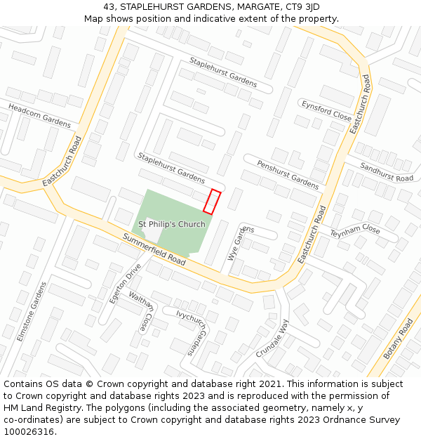 43, STAPLEHURST GARDENS, MARGATE, CT9 3JD: Location map and indicative extent of plot